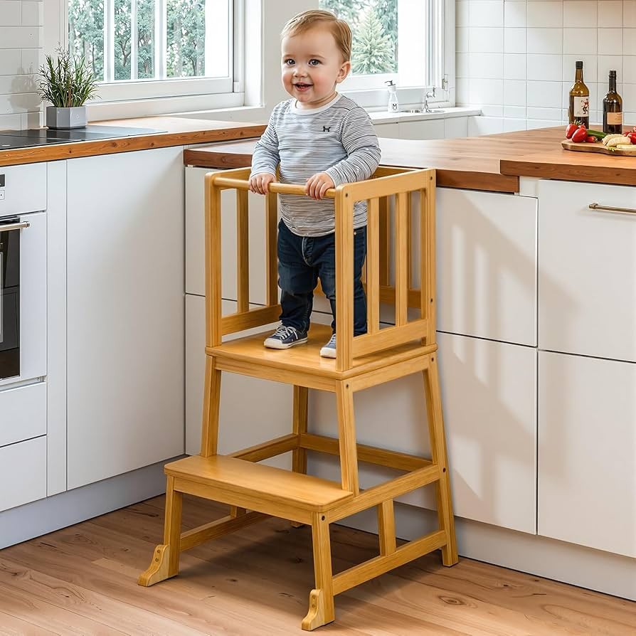 COSYLAND Kitchen Step Stool for Toddlers – Stable A-Frame Design Kids Standing Tower with Prote... | Amazon (US)