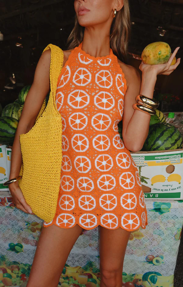 Happy Halter Mini Dress ~ Orange Crochet | Show Me Your Mumu