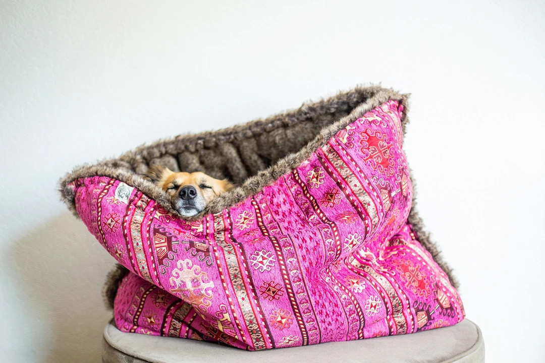 Pink Kilim Faux Fur Snuggle Sack Cuddle Cave Travel Bed Anti-anxiety Dog Bed Nest Bed - Etsy UK | Etsy (UK)