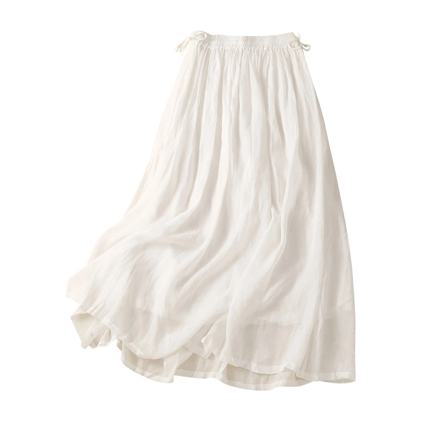 Wdfiry Womens Cotton Linen Long Skirts Fashion Casual Solid Color Flowy Midi Skirt Summer Loose D... | Walmart (US)