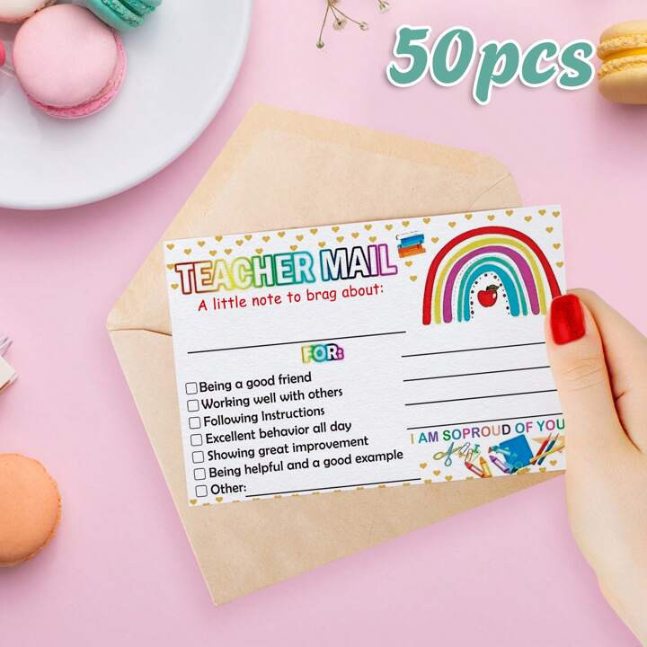 Rainbow Happy Mail Teacher's Classroom Note Cards For Parents, Used For Positive Behavior Encoura... | SHEIN