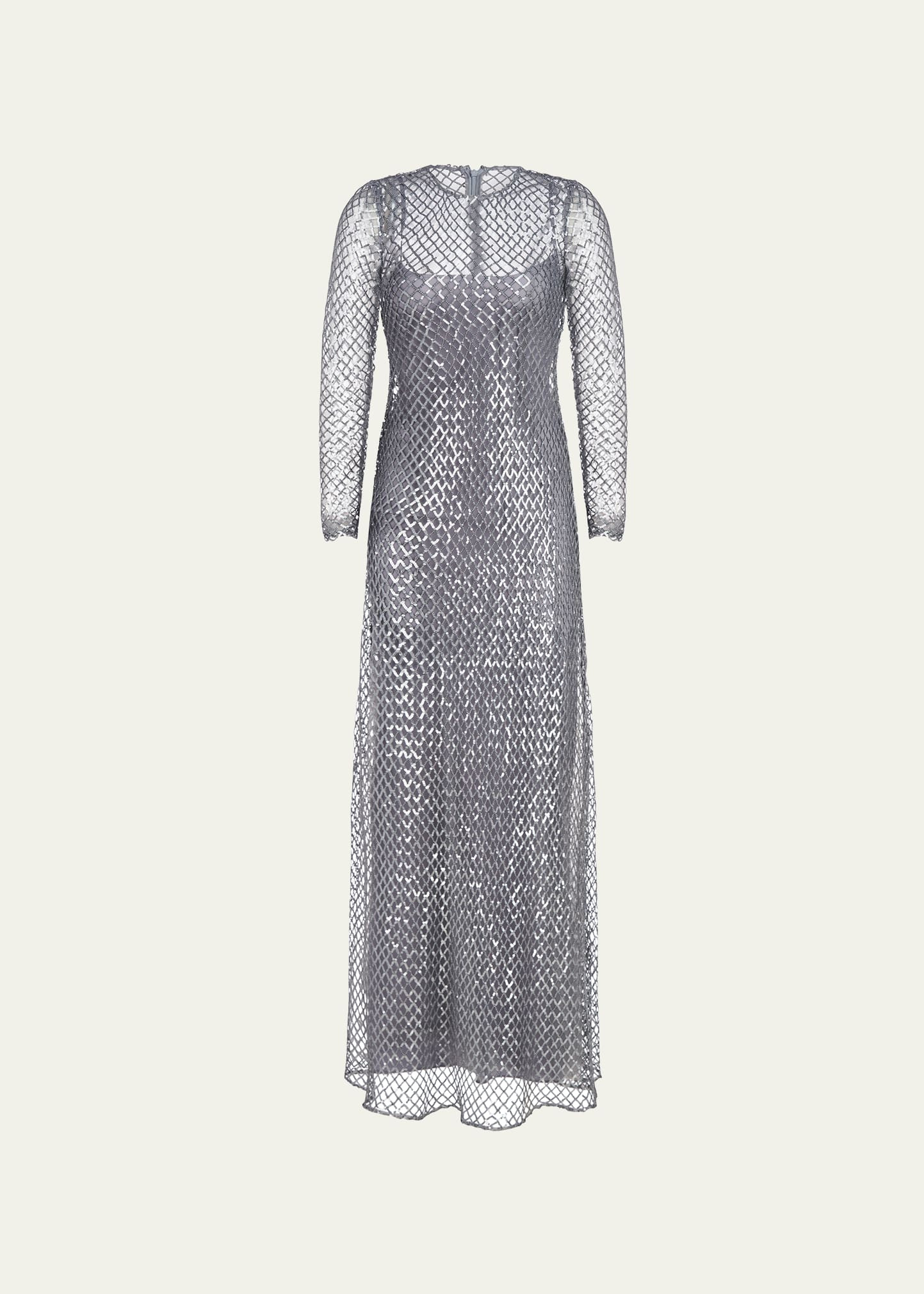 Halston Kirsten Long-Sleeve Sequin Net Gown | Bergdorf Goodman