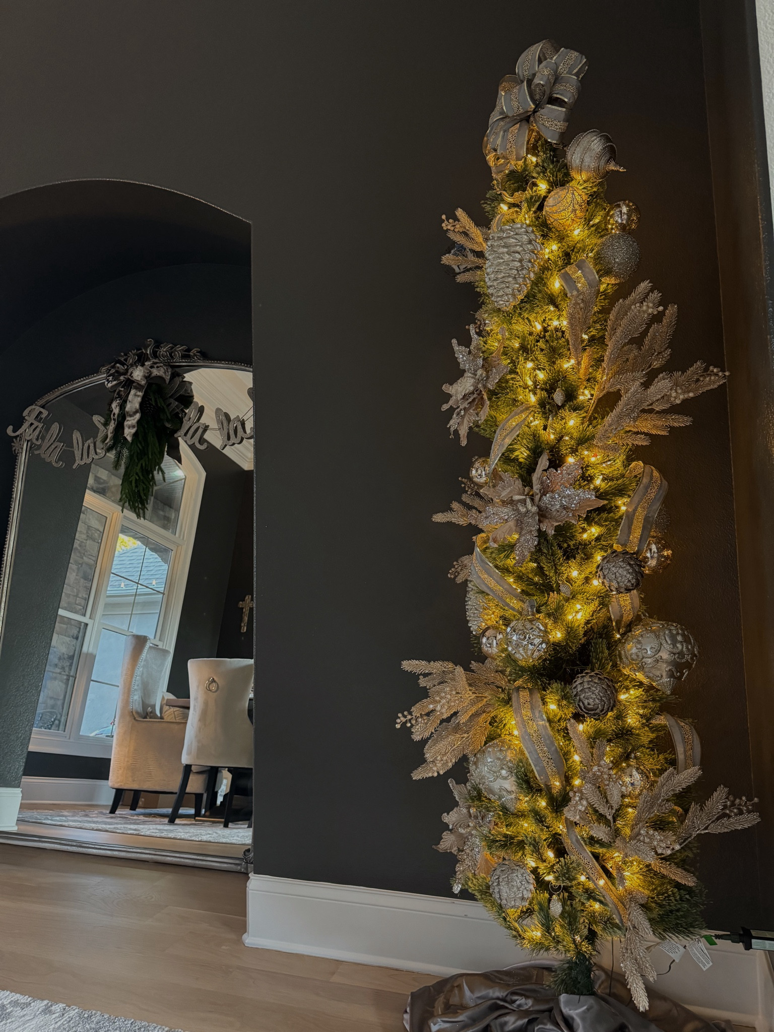 @walmart Christmas tree - 7ft for $70!! (Linked similar tree decor + ribbon) & out Anthropologie mirror 

#LTKFindsUnder100 #LTKStyleTip #LTKHoliday