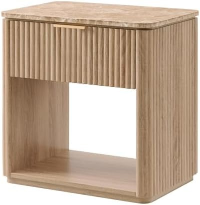 Fluted Night Stand, 23" W Nightstand with Drawer, Wood Bed Side Table with Faux Marble-Top, Curve... | Amazon (US)