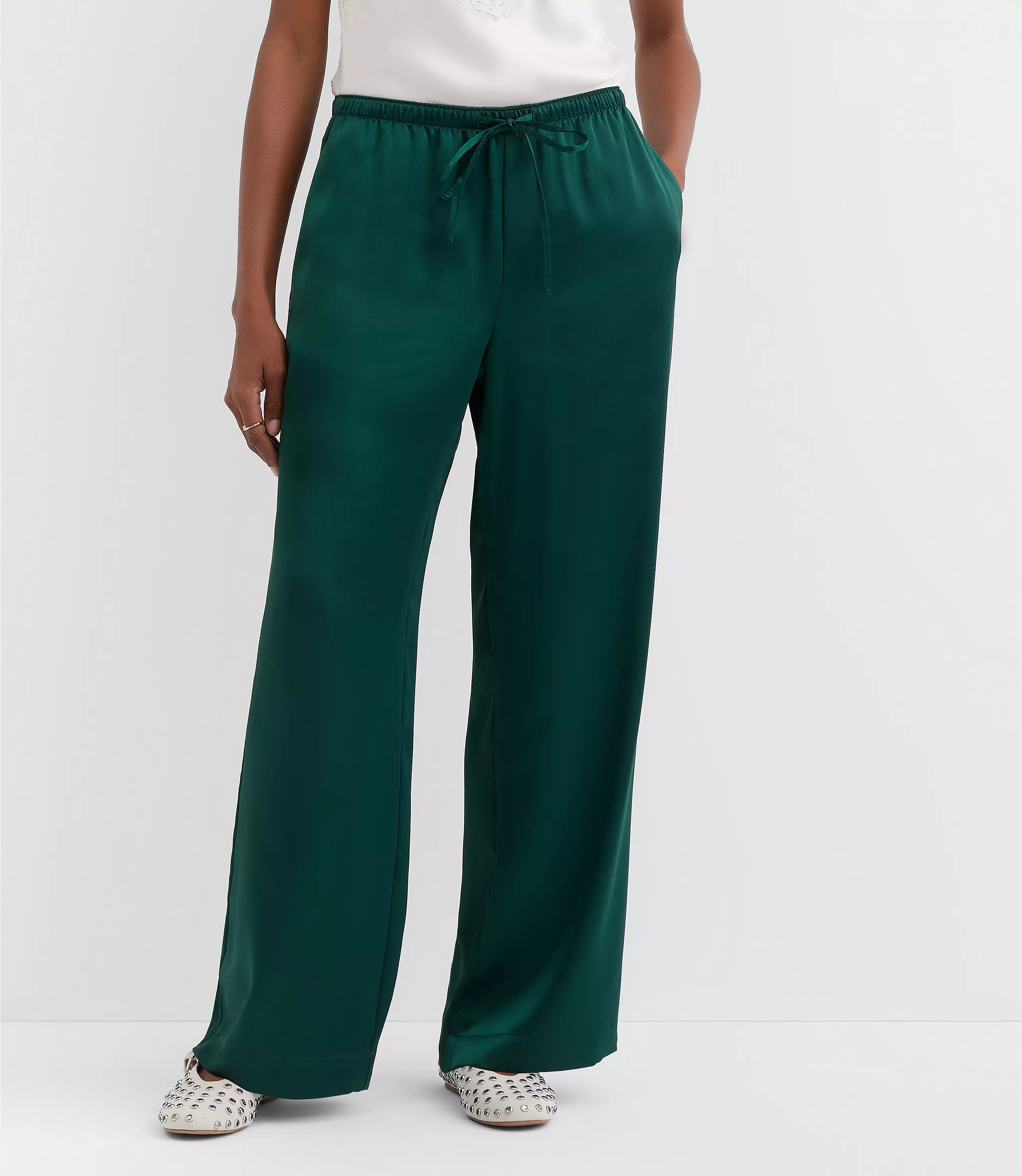 Petite Sawyer Pull On Pants in Satin | LOFT