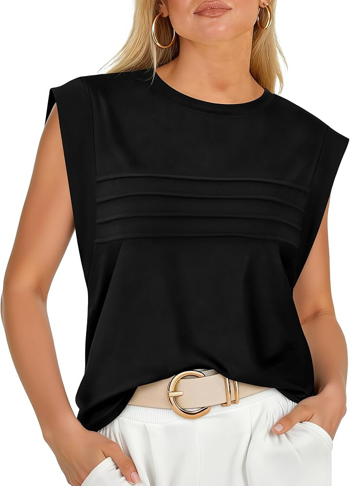 Cap Sleeve Tops for Women with Pleated Design - Sleeveless Top for Women Modest T Shirts for Wome... | Amazon (US)