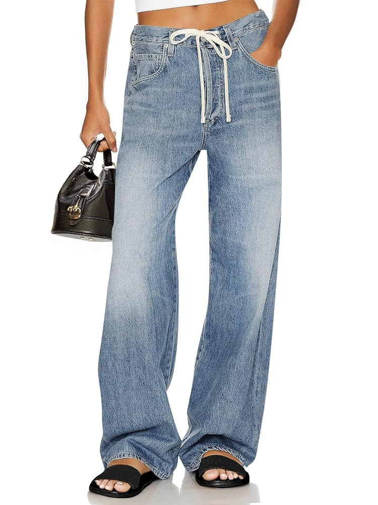 Cicy Bell Womens Wide Leg Jeans Drawstring High Waisted Baggy Straight Leg Jeans Trendy Boyfriend... | Amazon (US)