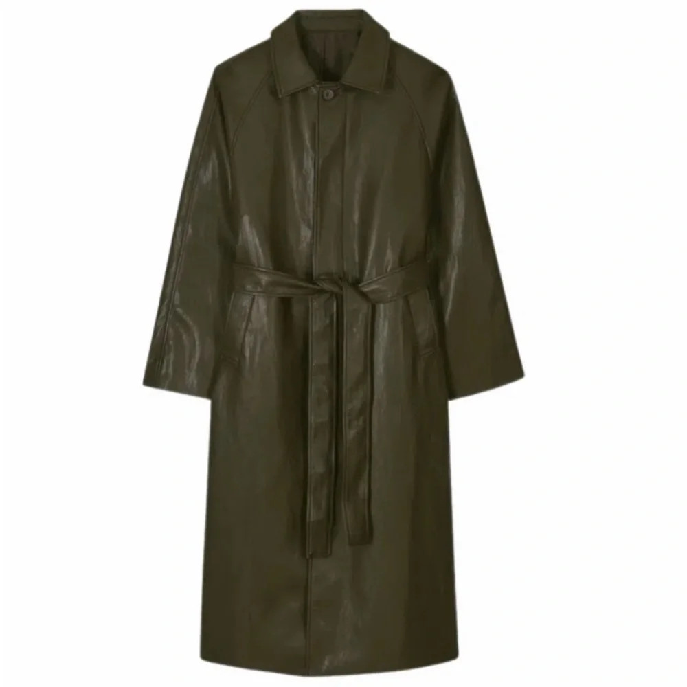 The Frankie Shop Coat Trench. Faux Leather. One size. Khaki green olive color. | Poshmark