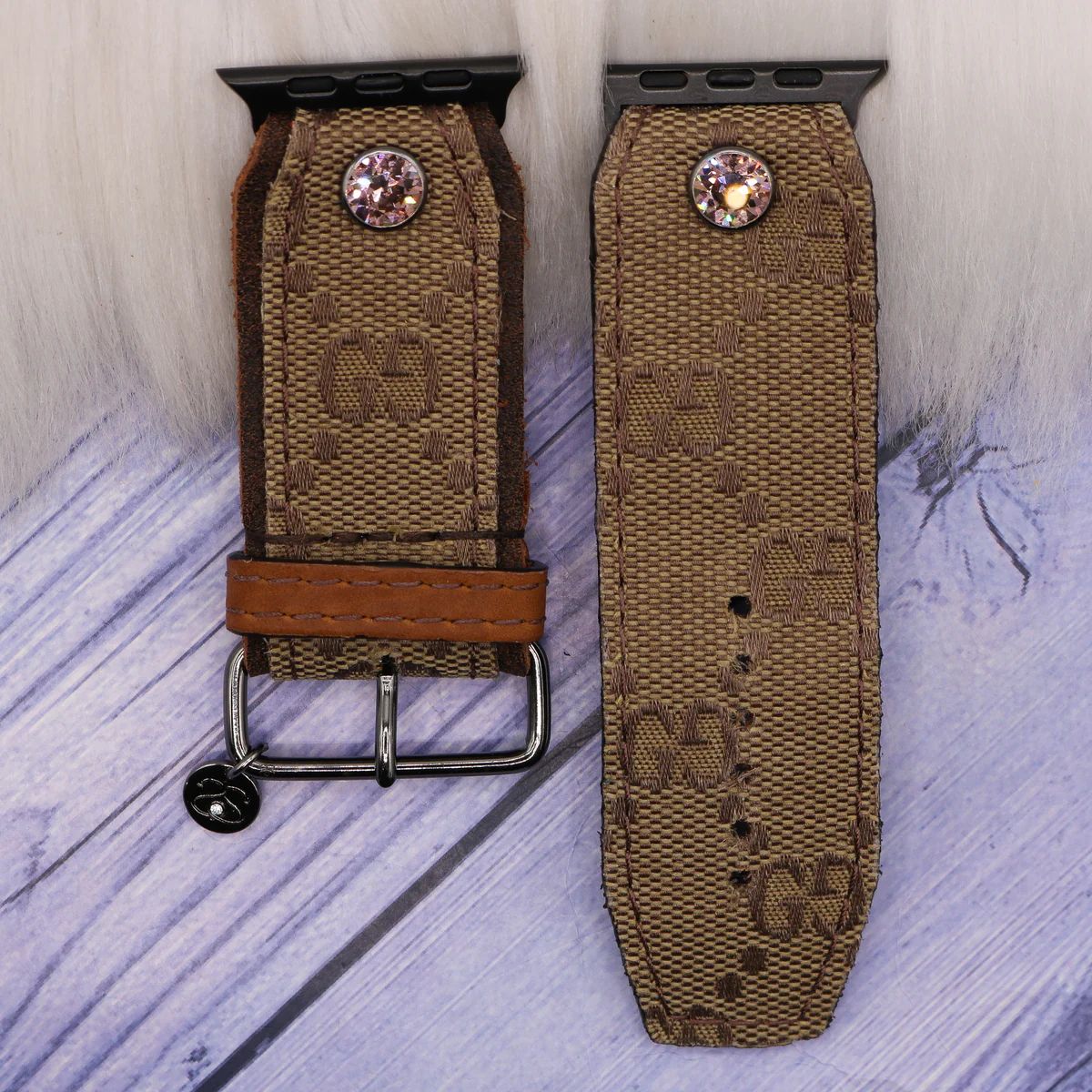 Upcycled Brown Webbed GG Canvas Customizable Watchband | Spark*l
