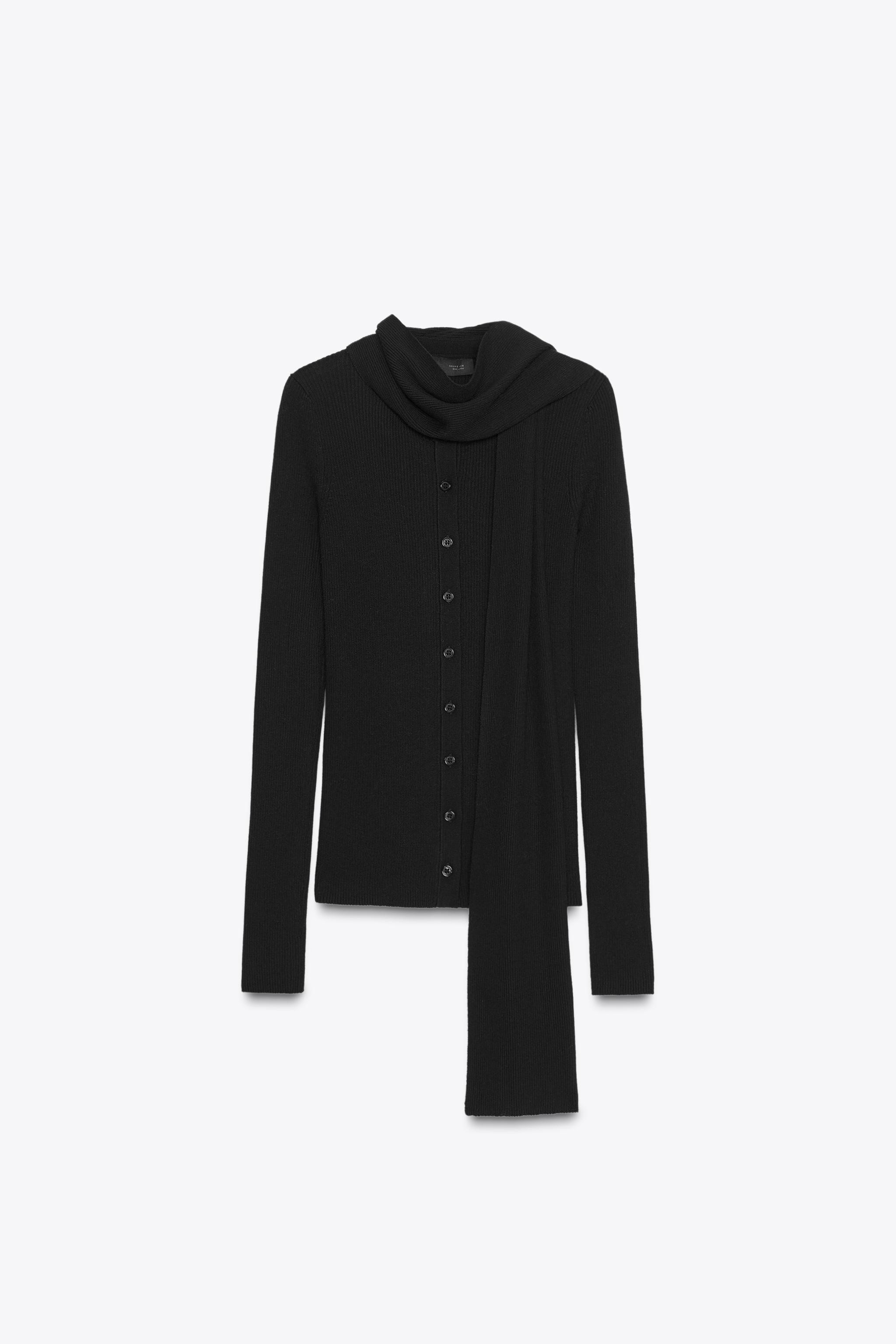 RIBBED KNIT CARDIGAN WITH SCARF | Zara US
