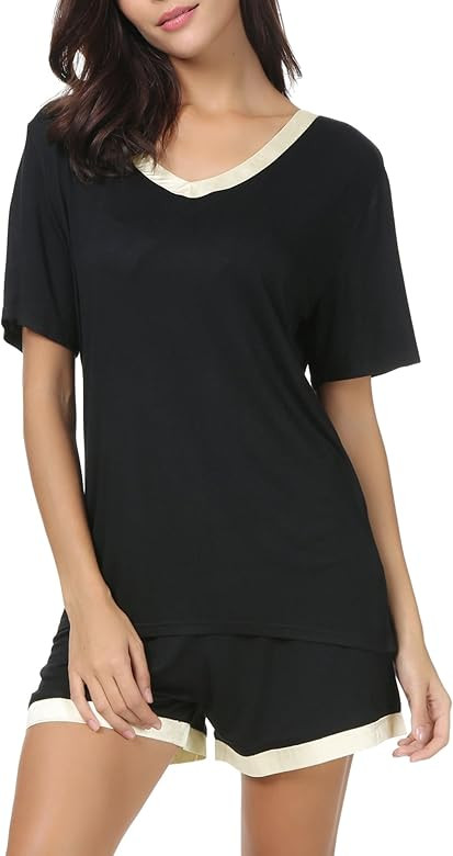 Women Nightwear Short Sleeve Shirt and Shorts Pajama Set V Neck Sleepwear | Amazon (US)