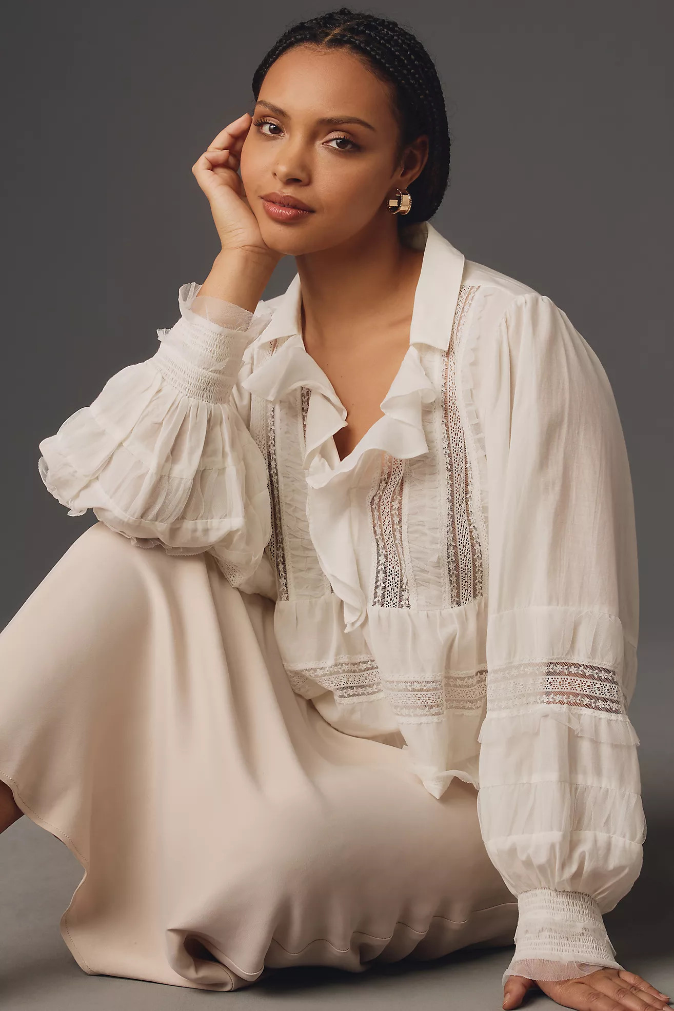 By Anthropologie Ruffled V-Neck Popover Blouse | Anthropologie (US)