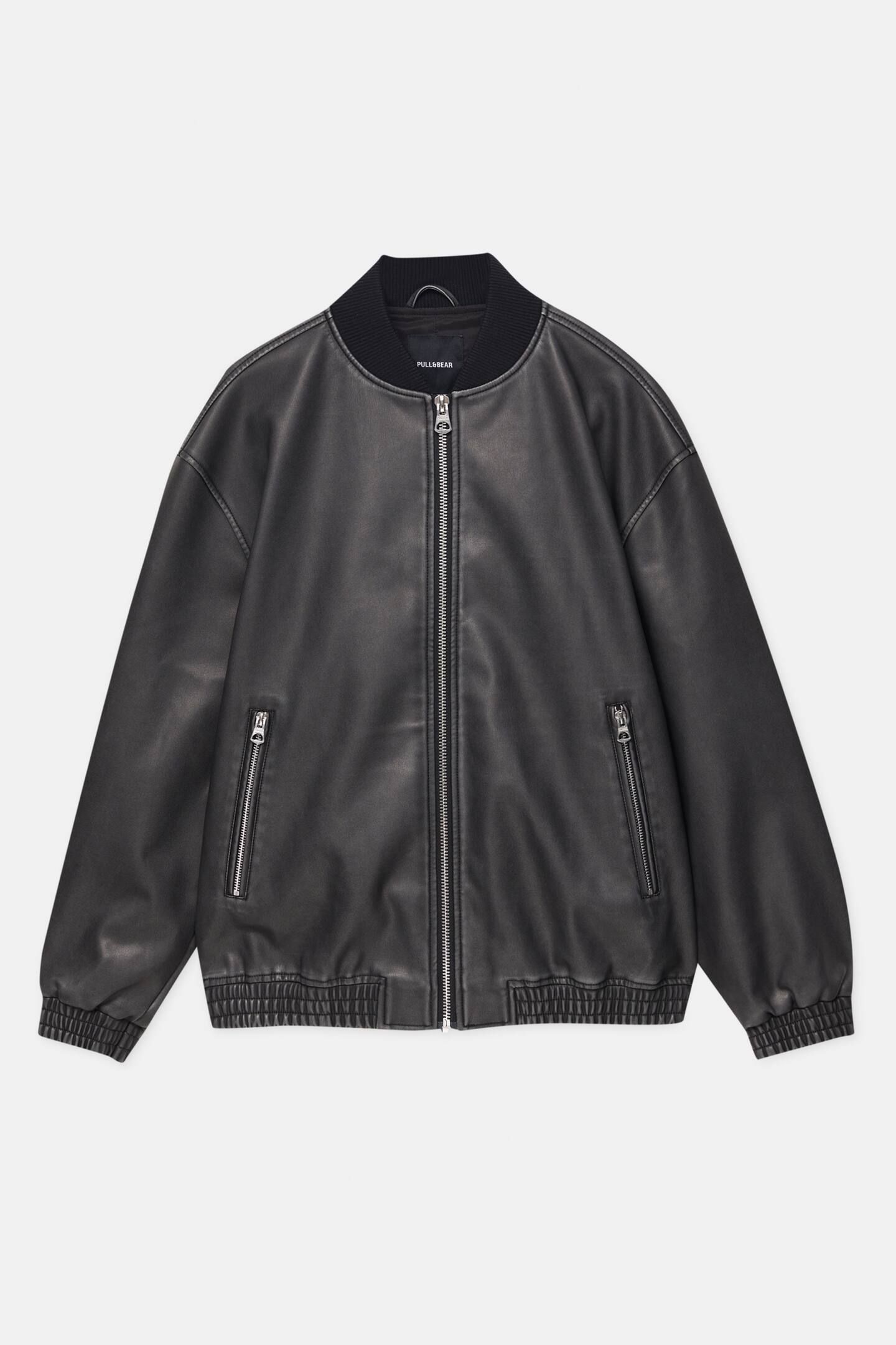 Faded faux leather bomber jacket | PULL and BEAR UK