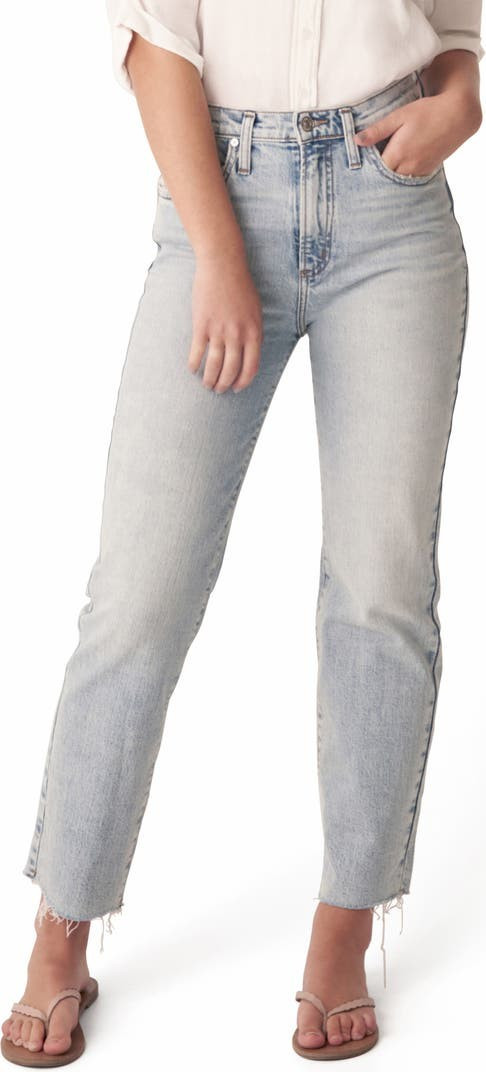 Highly Desirable High Waist Fray Hem Straight Leg Jeans | Nordstrom