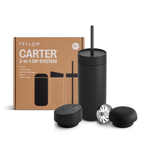 Fellow 16 oz Carter Bundle (3 in 1) Travel Mug with Slide-Lock, Move & Cold Lids with Straw - To-Go Coffee Tumbler, Ceramic Interior & Vacuum-Insulated Stainless Steel - Coffee Cups-Matte Black | Amazon (US)