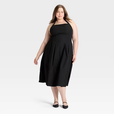 Women's Midi Halter Dress - A New Day™ Black 4X | Target