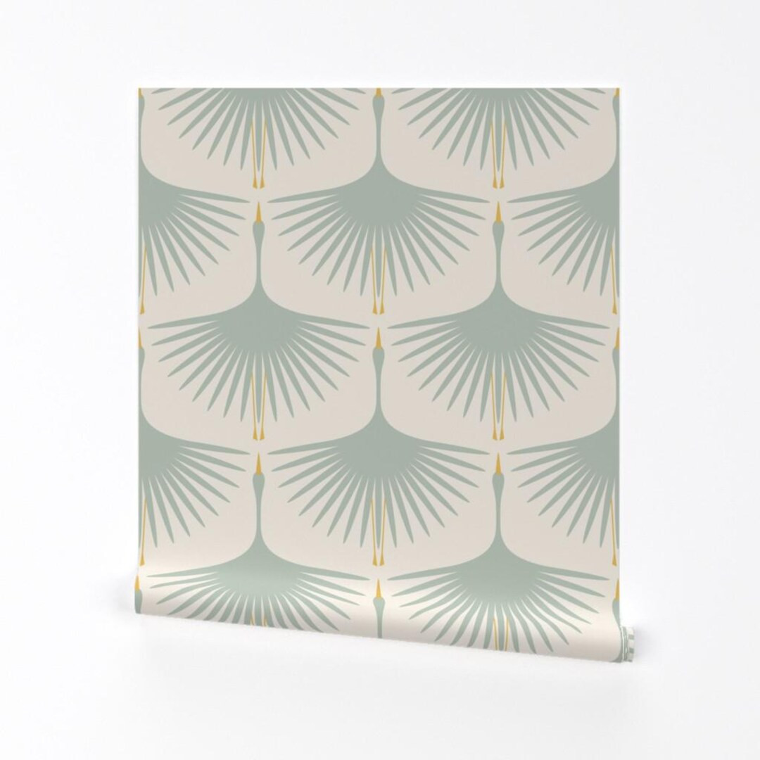 Art Deco Swans Removable Peel and Stick Wallpaper - Nautical Blue Beige Flying - Wall Art Wall De... | Etsy (US)