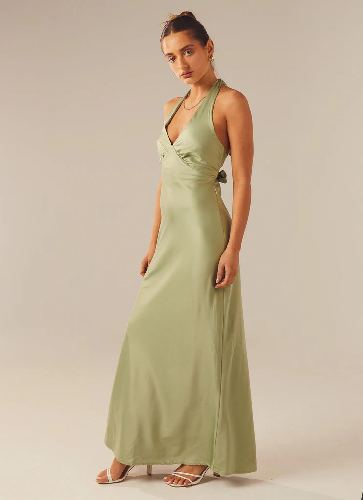 Heavy Hearted Satin Maxi Dress - Sage | Peppermayo (Global)