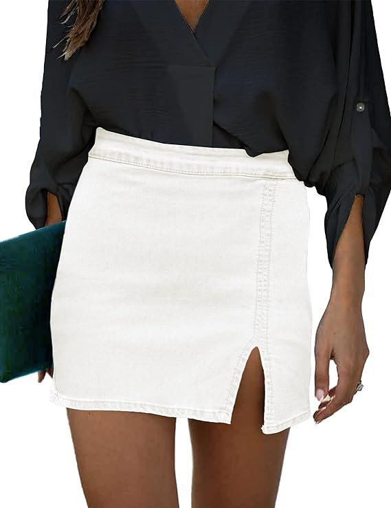 luvamia Jean Skirt for Women with Slit High Wasited Bodycon Stretch Pencil Mini Short Denim Skirt... | Amazon (US)