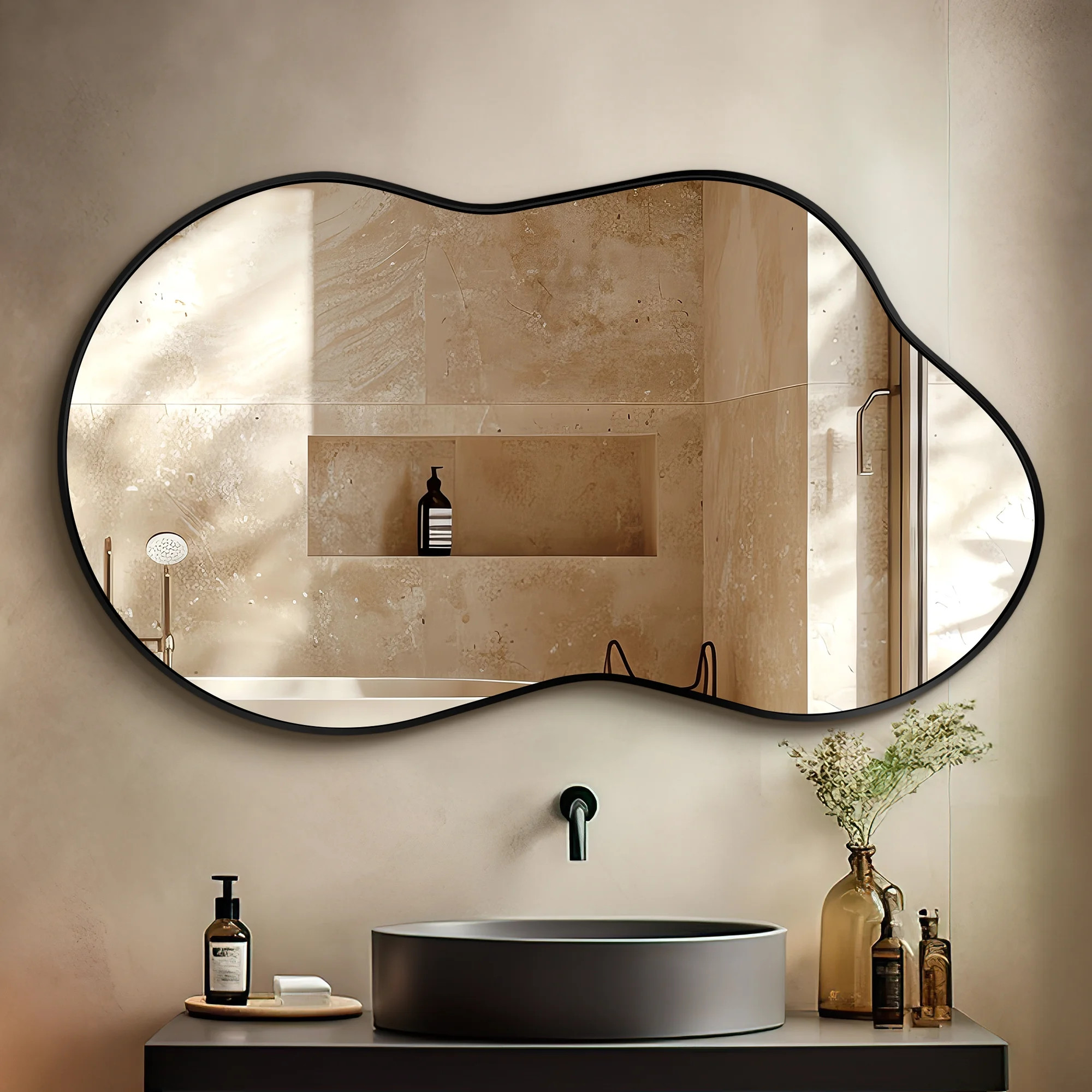 TEWLOSS Irregular Wall Mirror Cloud Shaped Asymmetrical Mirrors for Bathroom 36"x20", Black | Walmart (US)