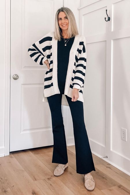 ⭐️ 40% off cardigan! 🎉 
Love this striped cardigan! In a small, comes in other colors. Flare legging pants. Amazon tank top 
Target loafers are so good and can be worn with so many outfits

Teacher outfit idea 
Loft finds 
Target



#LTKsalealert #LTKfindsunder50 #LTKSeasonal