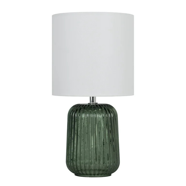 Mainstays Green Glass Table Lamp with White Linen Shade, 12.75 Inch | Walmart (US)