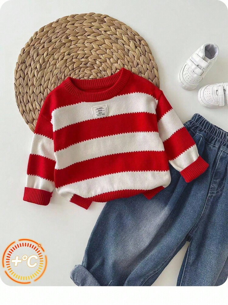 SHEIN Babygirl Casual Striped Long Sleeve Sweater, Versatile For Autumn/Winter Fall | SHEIN