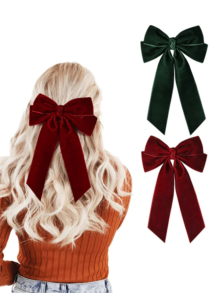 2 STUKS Fluwelen Haar Ornament Haarband Clip Kerstmis Donkergroen Bordeaux Rood Grote Krokodil Cl... | SHEIN
