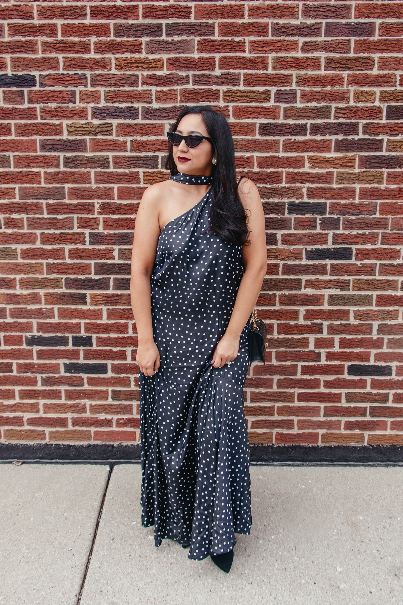 Obsessed with this maxi satin black and white polka dot dress!! Wearing it for Valentine’s Day. Stunning, perfect as a wedding guest dress or for a fancy night out. Love the satin scarf touch, paired with black heels, black cat eye sunglasses, and a bold red lip. H&M find! Wearing a size L. 

#ltkmidsize #midsize #blackdress #maxidress #dress #satin #wedding #ltkwedding #weddingguest #valentinesday #nightout #ltkstyletip #hm #trend #trending



#LTKootd #LTKFindsUnder50 #LTKFindsUnder100