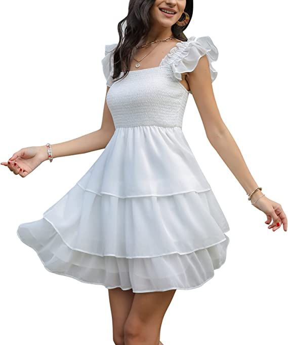 Byinns Womens Square Neck Sleeveless Ruffle Dress High Waist Backless Tiered Smocked Strappy Casu... | Amazon (US)