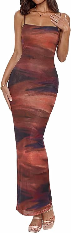 BTFBM Womens Maxi Dress 2026 Spring Floral Sexy Spaghetti Straps Sleeveless Bodycon Summer Beach ... | Amazon (US)