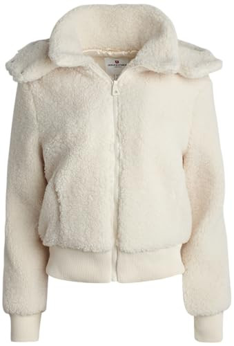 URBAN REPUBLIC Women's Sherpa Bomber Jacket - Fuzzy Warm Faux Fur Hooded Bomber Outdoor Jackets for Women (Sizes: S-XL), Size X-Large, Ivory | Amazon (US)