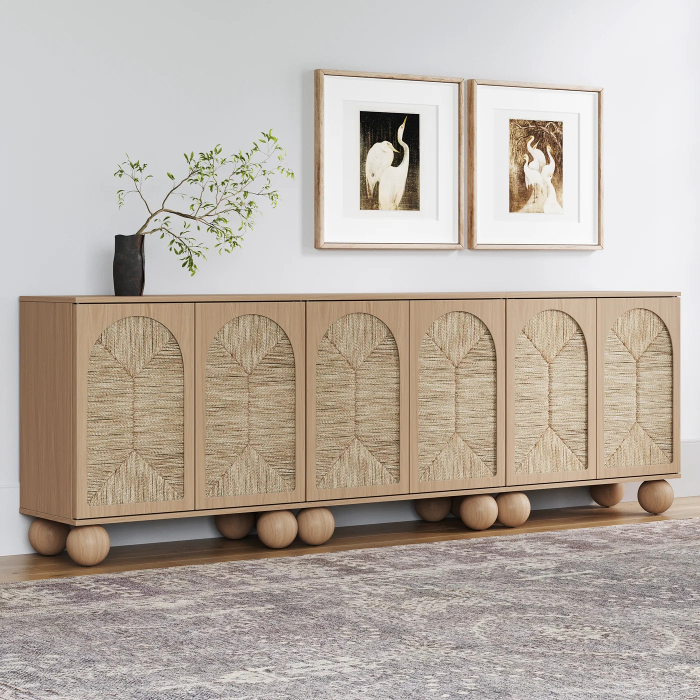 Seagrass Arched Storage Cabinet Credenza Raw Oak (Set of 3) | Nathan James
