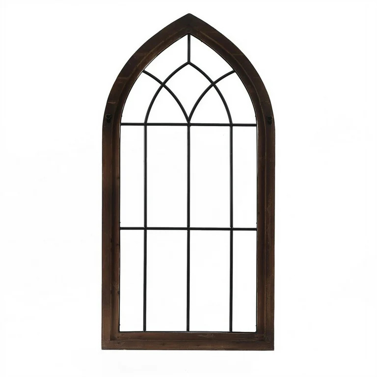 LuxenHome Rustic Wood and Black Metal Arched Window Wall Decor | Walmart (US)
