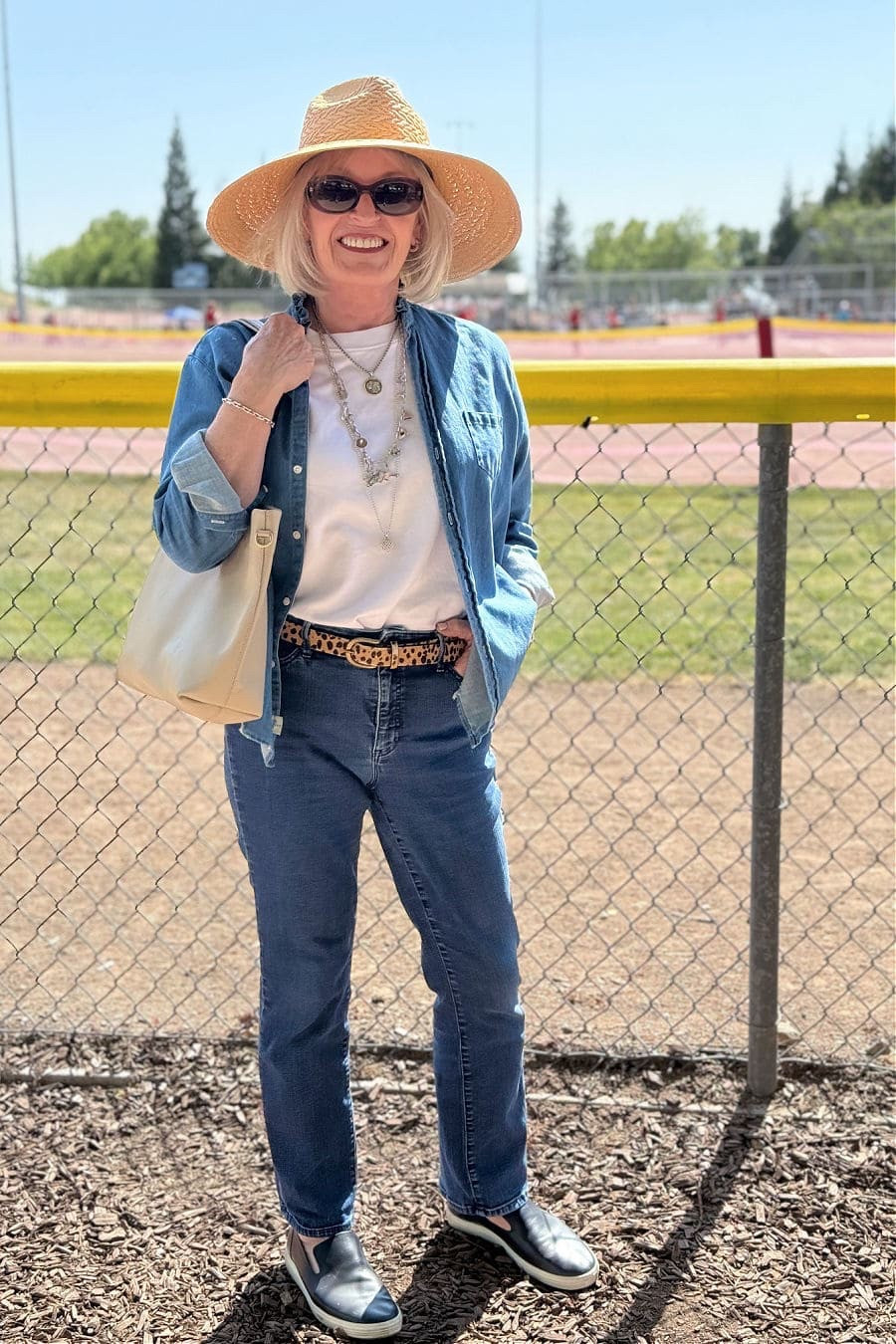 Casual Chic for a Sunny Day ☀️

Keeping it cool and comfy for a day at the ballpark in my go-to denim-on-denim look! I layered a chambray shirt over a classic white tee, added a pop of personality with a leopard belt, and topped it off with a wide-brim hat and sunnies to beat the heat. Perfect outfit for errands, lunch, or cheering from the sidelines 🙌


#Fashionover50 #LTKOver50Style #fashion #outfitinspiration #outfit #springoutfit #springfashion #springstyle #LTKSpringStyle #EffortlessChic #ClassicCasual #ClassicStyle #LTKfashion #EverydayOutfits #AgelessStyle #OOTD #LTKsummer #linenlove #easyoutfits #DenimOnDenim

#LTKSeasonal #LTKOver40 #LTKStyleTip