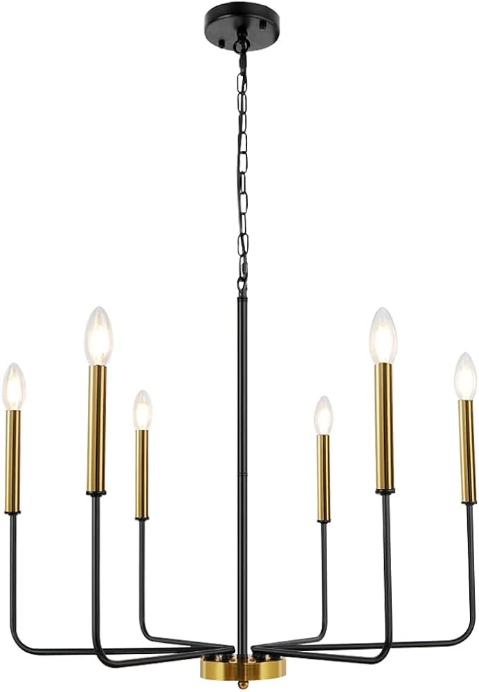 WBinDX Black and Gold Chandelier 6 Lights Dining Room Light Fixture, 26.7 Inch Modern Farmhouse C... | Amazon (US)