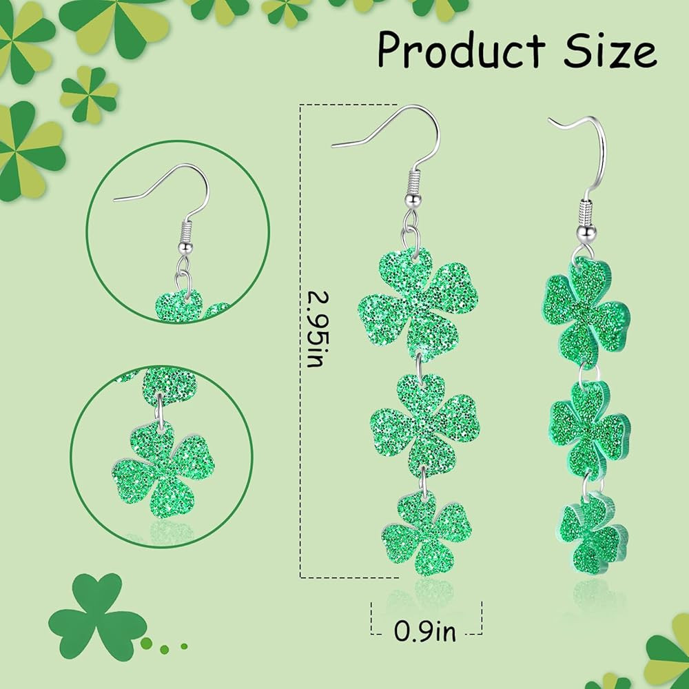 Artlunar ST. Patricks Day Earrings for Women Sparkly Acrylic Green Shamrock Dangle Earrings St. P... | Amazon (US)