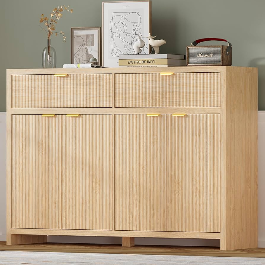 Fluted Sideboard Buffet Cabinet with Storage and Large Drawers, 55" W Credenza Storage Cabinet fo... | Amazon (US)