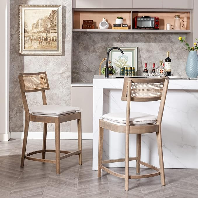 ZSARTS 26 Inch Rattan Counter Height Bar Stools Set of 2, Farmhouse Bar Stools French Country Sto... | Amazon (US)