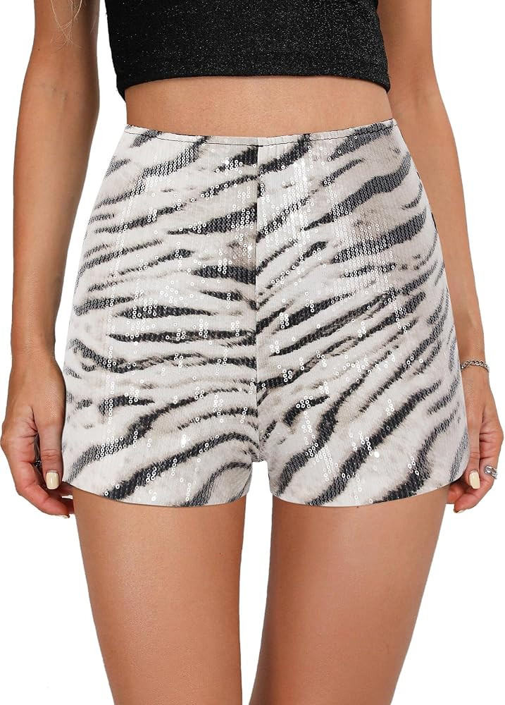 TYNORA Sexy Women's Print Sequin Shorts Shiny Dance High Waist Pant Party Club Outfits | Amazon (US)