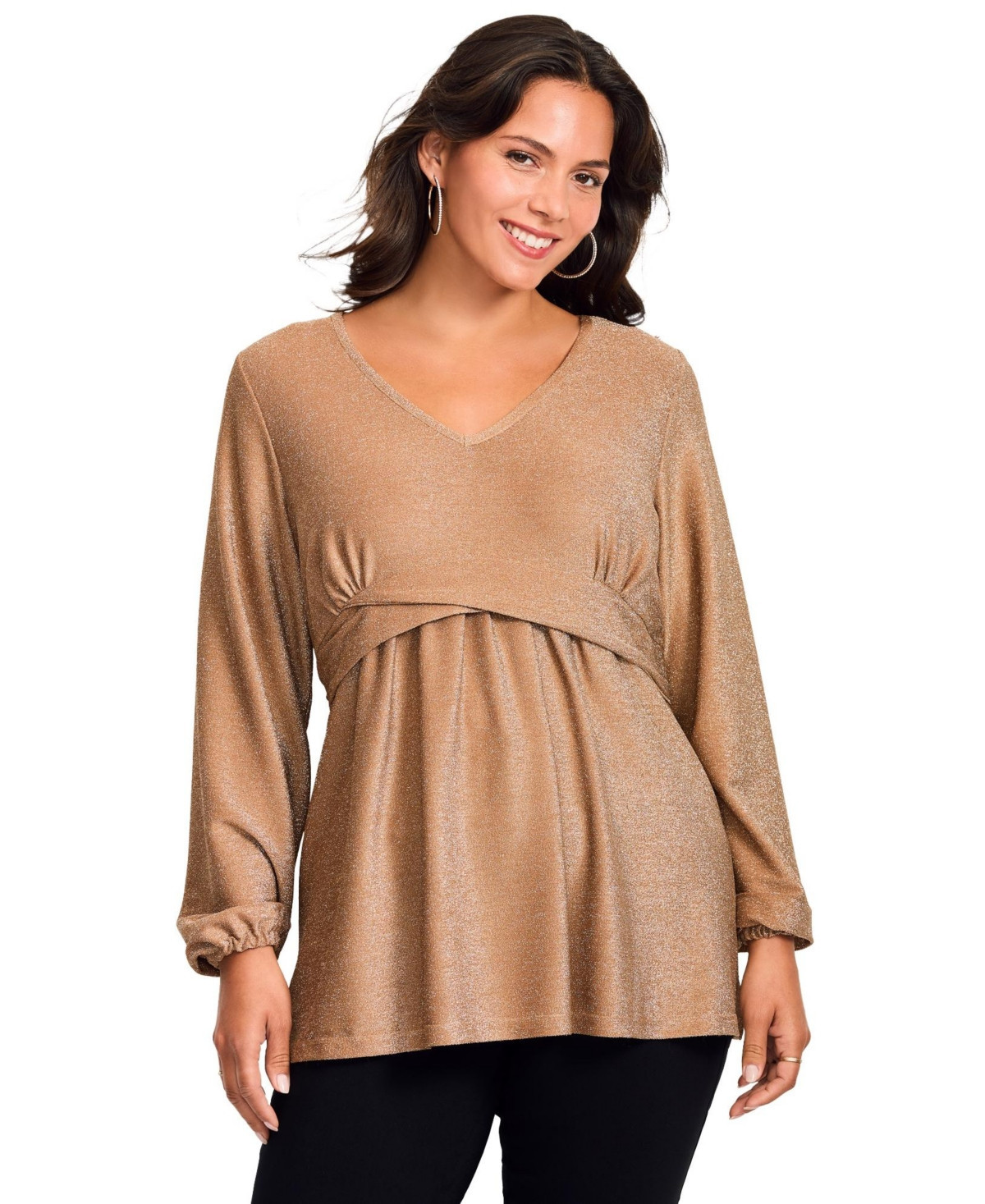Avenue Women's Plus Size Peplum Shimmer Top - Gold shimmer | Macy's