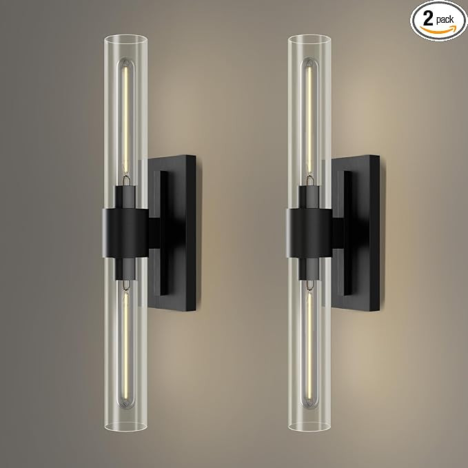 YUYI Black Wall Sconces, 22.8'' Wall Light Set of Two for Bathroom Vanity, Modern Wall Lighting F... | Amazon (US)