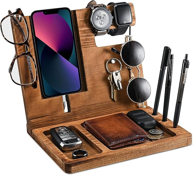Wood Phone Docking Station Nightstand Organizer Bedside Table Organizer Night Stand Organizers Wa... | Amazon (US)