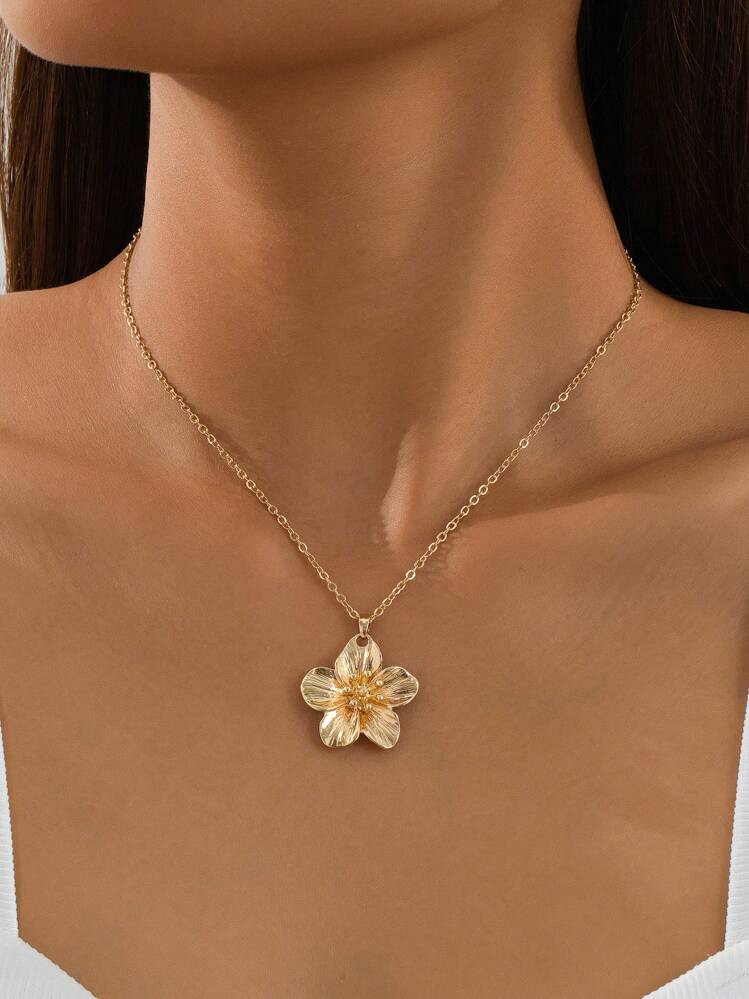 1 Stück Urlaub Stil 5-Blüten Blumen Gold Anhänger Halskette, Hochzeitsgeschenk Für Frauen | SHEIN