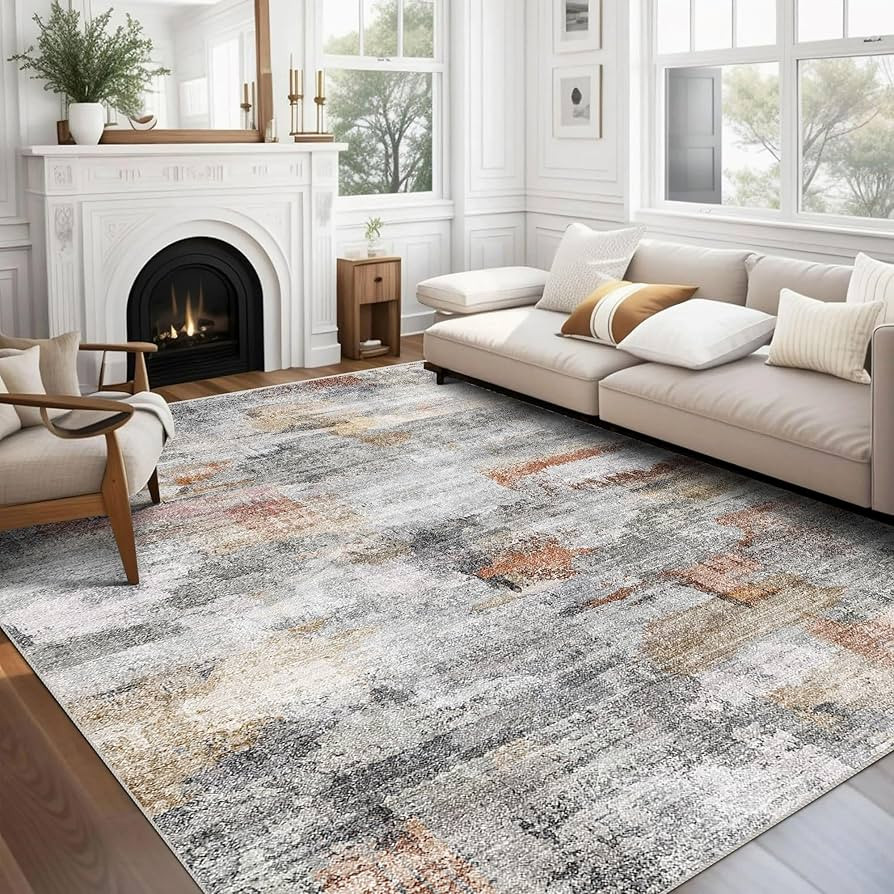 vivorug Grey 9x12 Area Rugs for Living Room, Non Slip Machine Washable Modern Abstract Rug, Ultra... | Amazon (US)