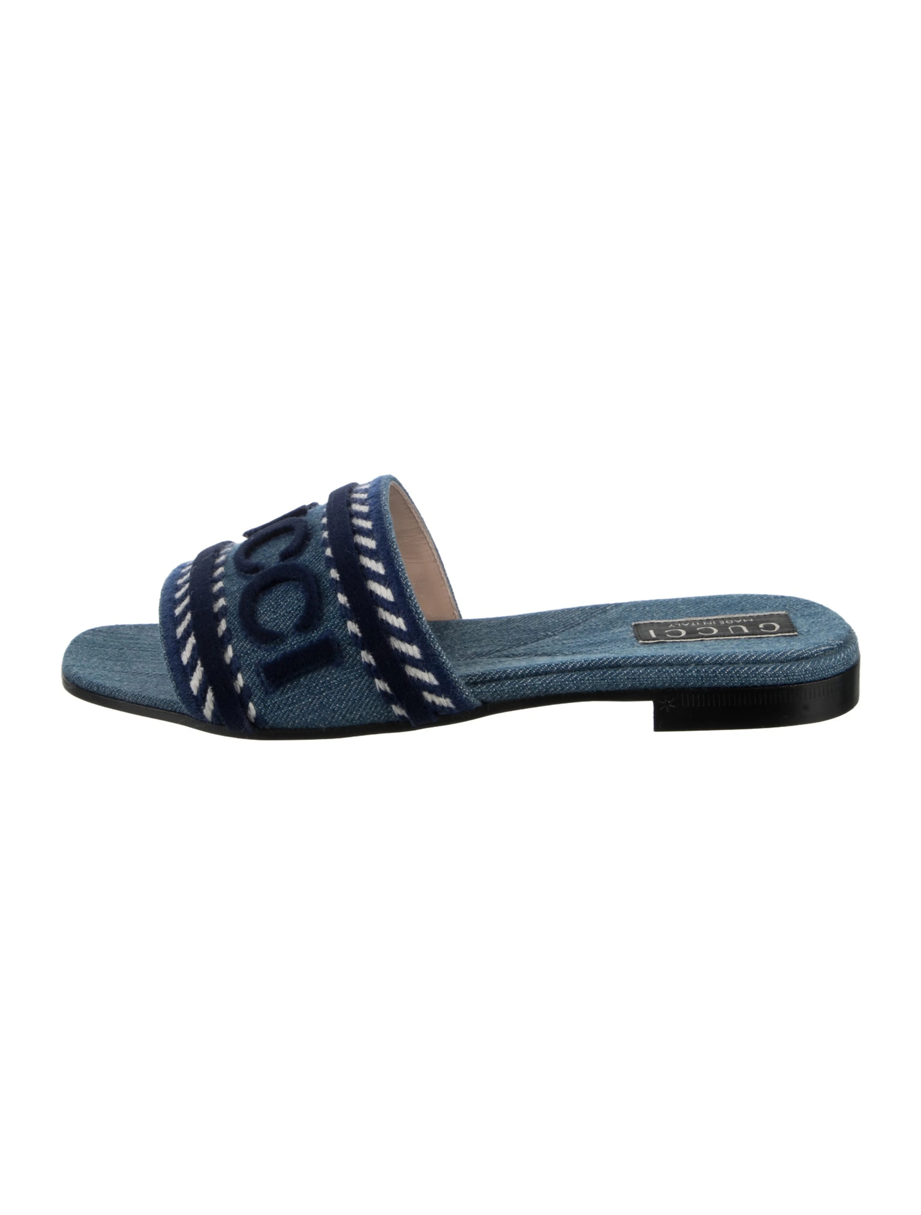Denim Graphic Print Slides | The RealReal