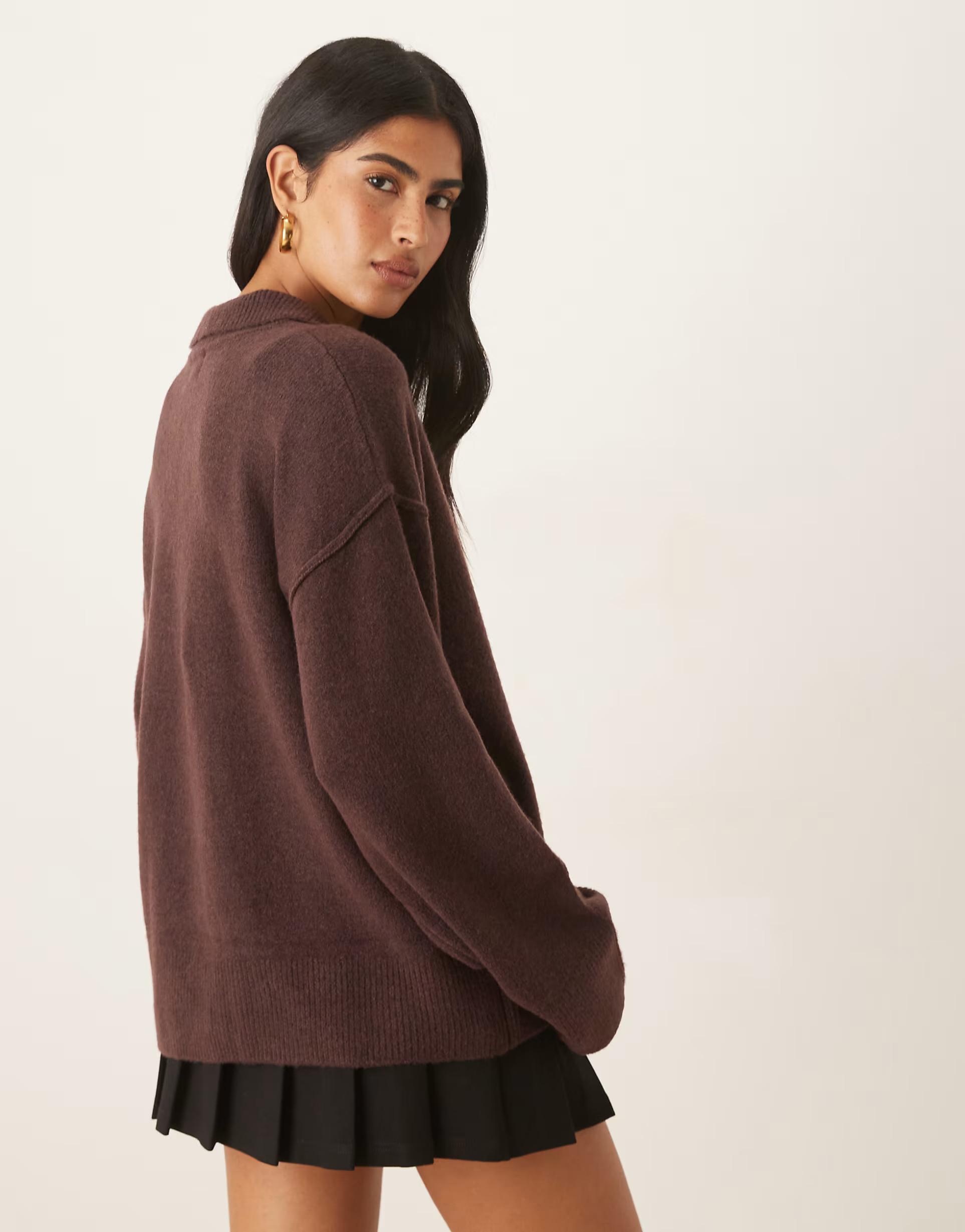 ASOS DESIGN knitted collar shirt cardigan with seam detail in plum | ASOS | ASOS (Global)