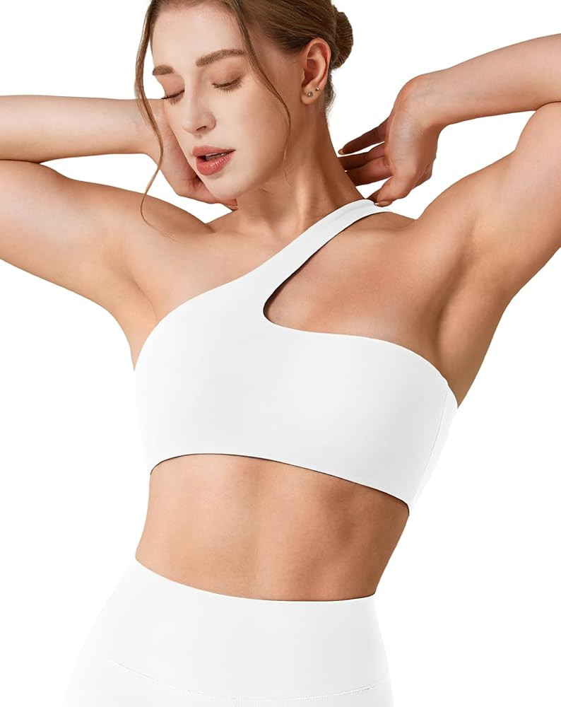 YEOREO Womens One Shoulder Sports Bras Workout Padded Yoga Tops One Strap Low Impact Asymmetrical... | Amazon (US)