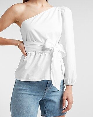 Belted One Shoulder Peplum Top | Express