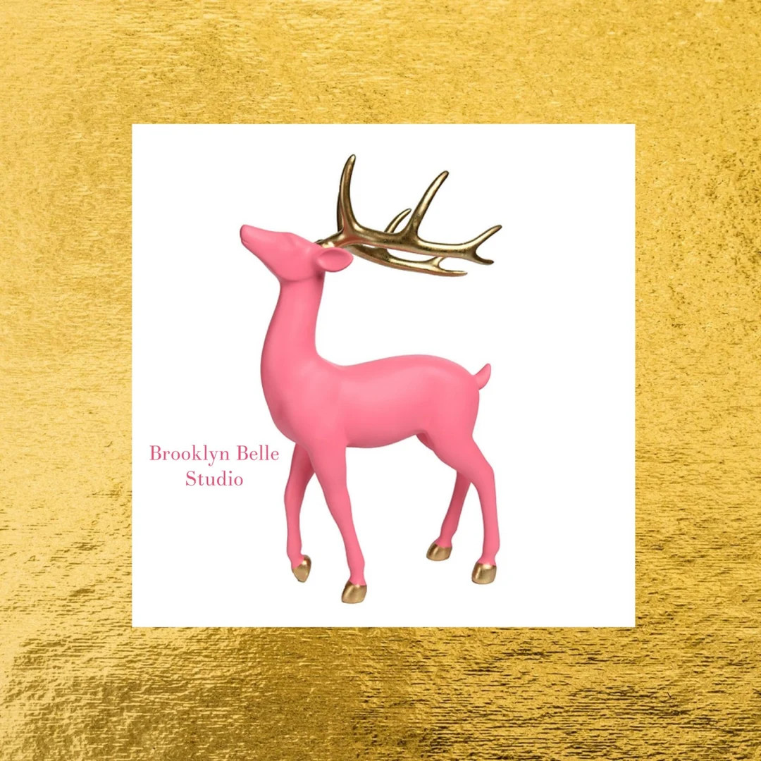 17.5 Bright Pink Reindeer With Gold Antlers Pink Christmas - Etsy | Etsy (US)